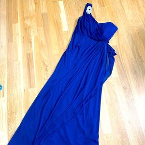 Blue One Shoulder Long Formal Cocktail Dress